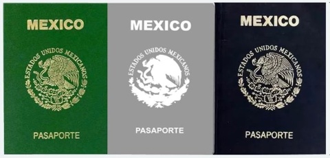Pasaporte Ordinario (verde), Oficial (gris) y Diplomático (negro)